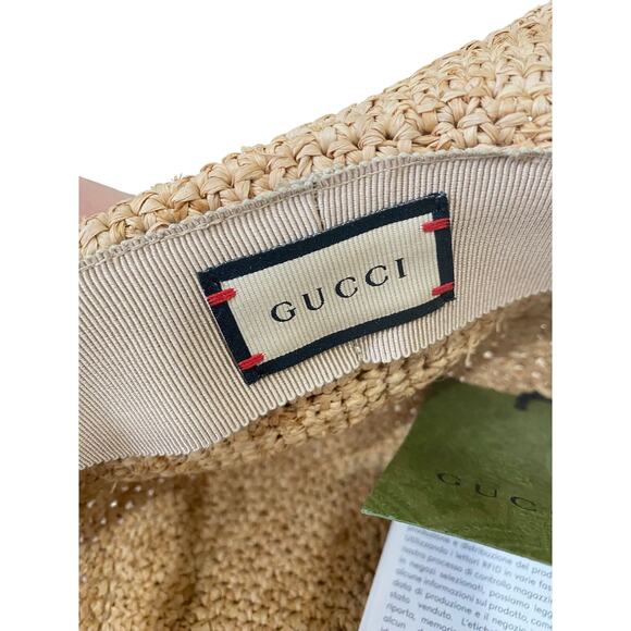 Gucci Logo Straw Raffia Multicolor Patch Hat Medium 57 Womens - Picture 5 of 10